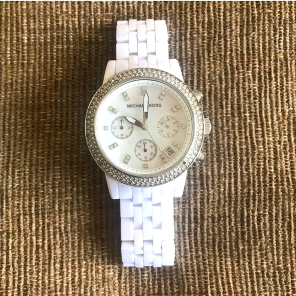 Michael Kors White Crystal Large Face Ladies Watch